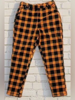 Hot Topic Black & Orange Plaid Trousers Size L